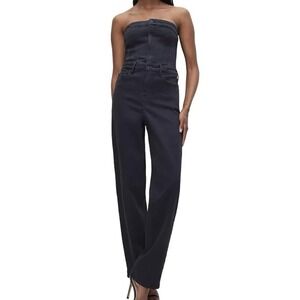 Good American Denim Jumpsuit Womens Large Stretch  Black‎ Straight Button Zip